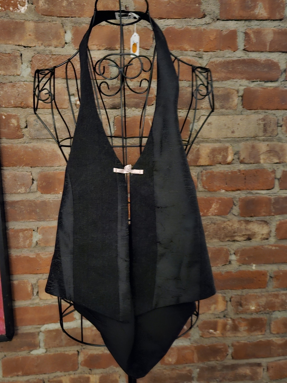 Black Halter Vest with Front Chinese Knot  Detail